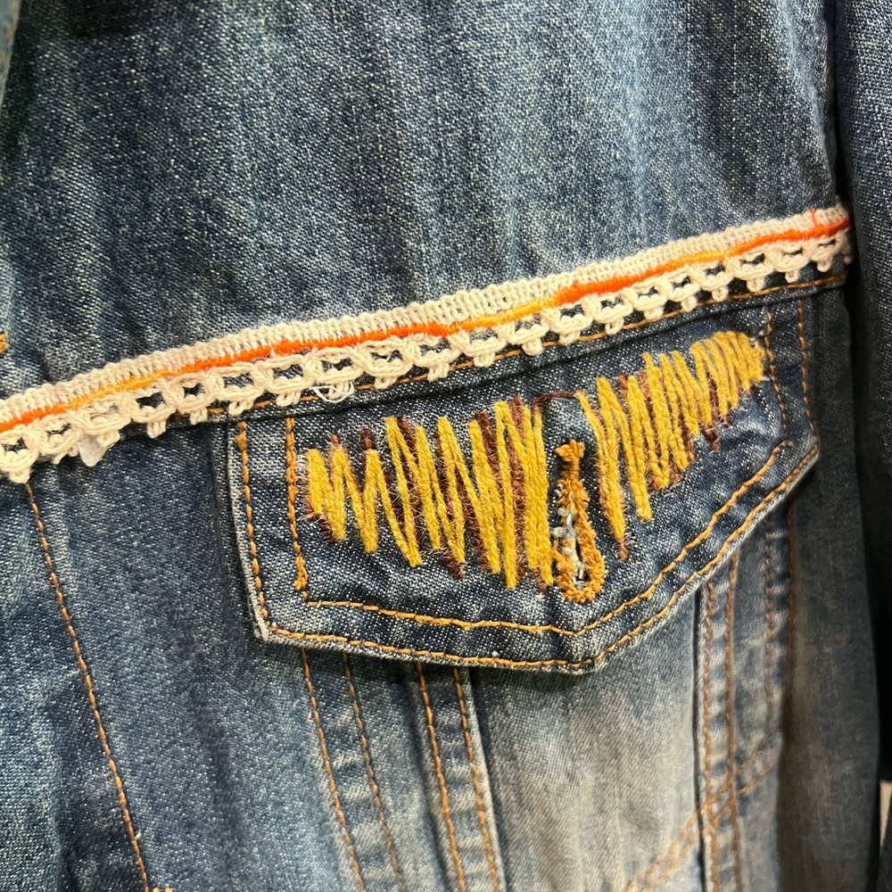 C&A Custom Boho Denim Jacket Embroidered Western Donkey Patch One of a Kind - Picture 2 of 11
